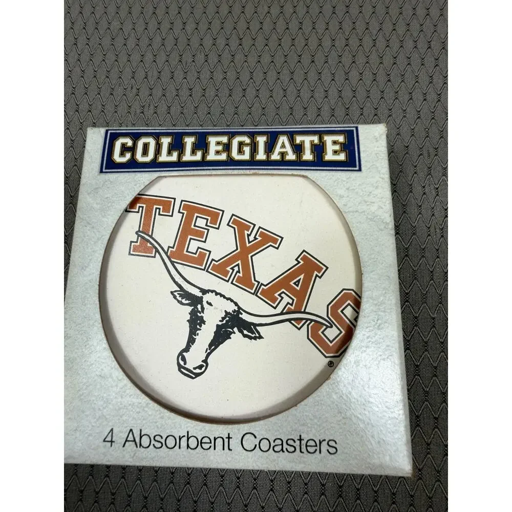 Collegiate Coasters Texas Set of 4 Stoneware Cardboard NEW